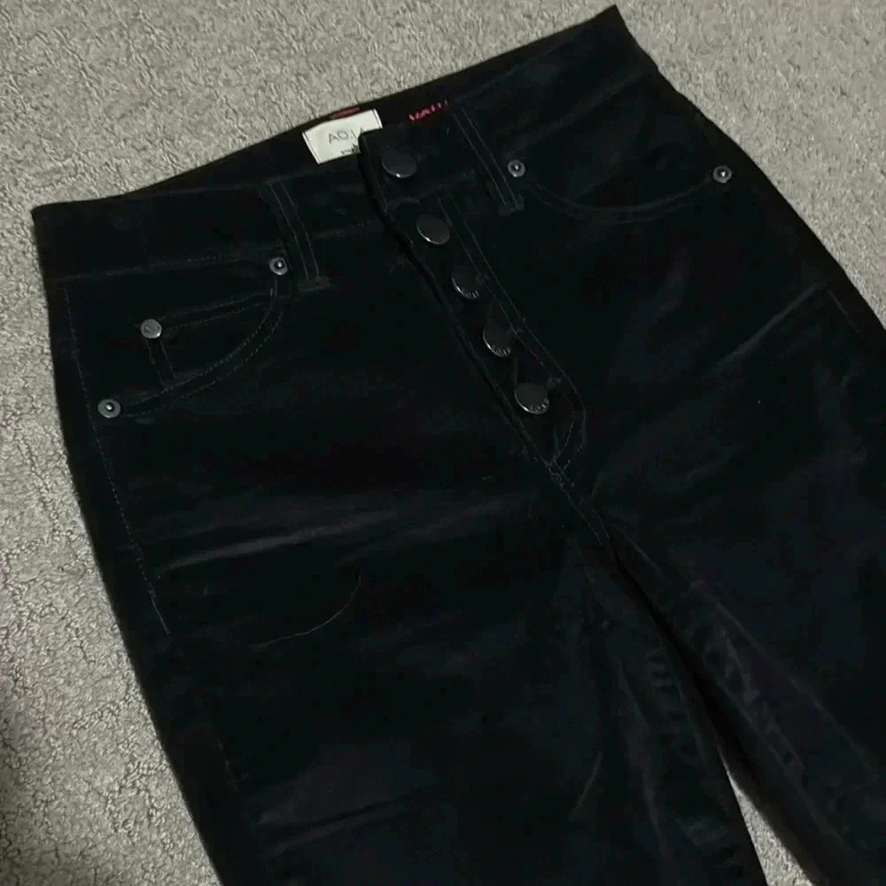 Alice and Olivia Black Velvet Skinny Jeans High Rise Sz 24 Designer Trendy Women - Picture 2 of 11